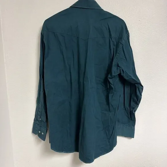 VTG Wrangler Western Shirt Green Button Down Long Sleeve Size Large - Picture 5 of 5